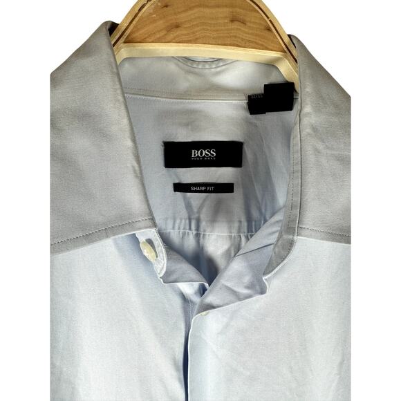 Hugo Boss Sharp Fit Men’s Dress Shirt 15.5 32/33 Baby Blue Long Sleeve Button-Up - Picture 3 of 11